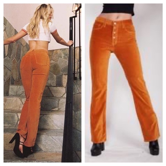 Revice Sweet Talker Pants Flare Jeans Velvet High Rise Orange Boho 27 Retro 70s - Picture 1 of 11